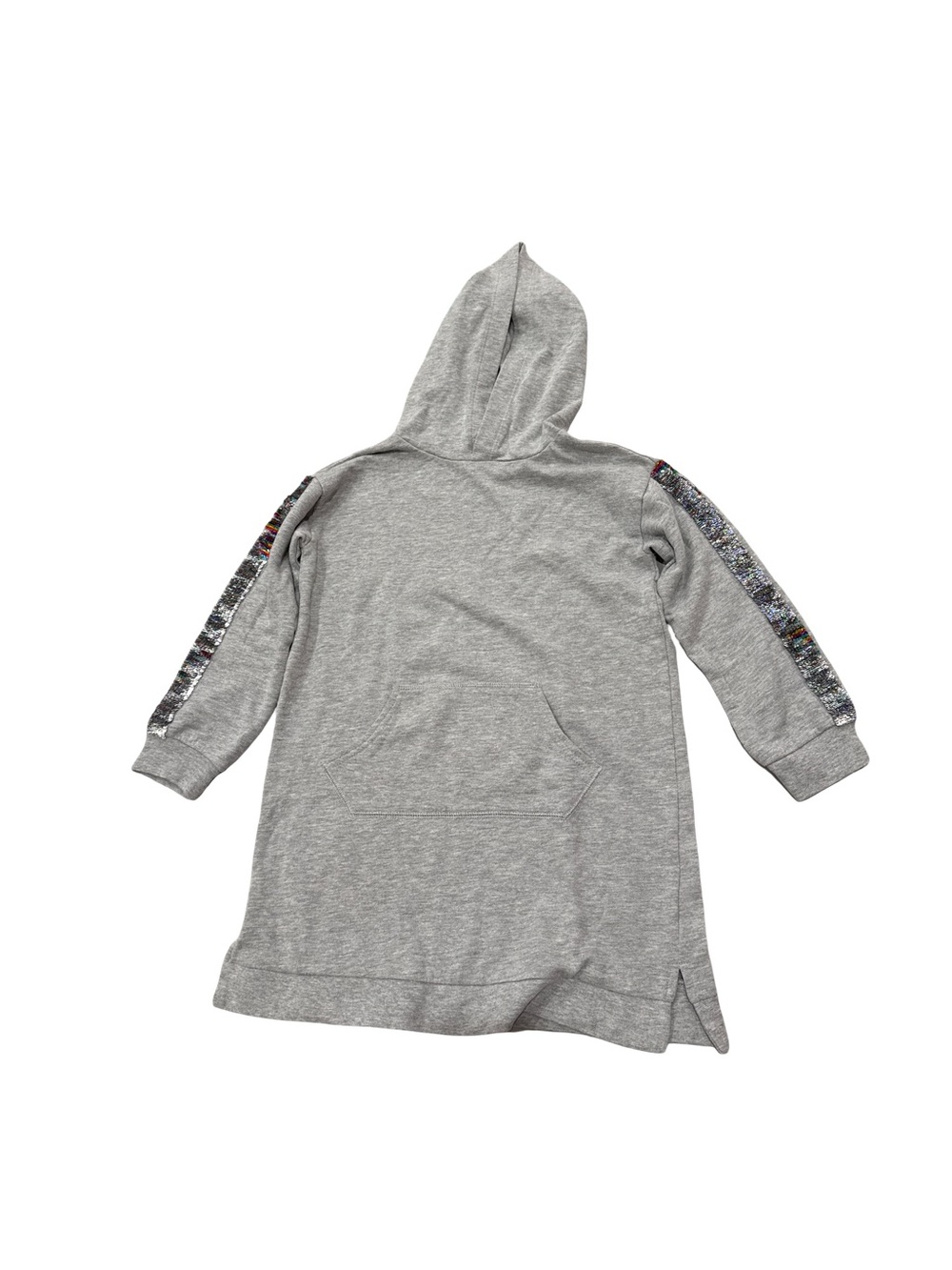 Crewcuts Girls' Gray Hooded Sweatshirt Dress with Sequin Sleeve Stripes